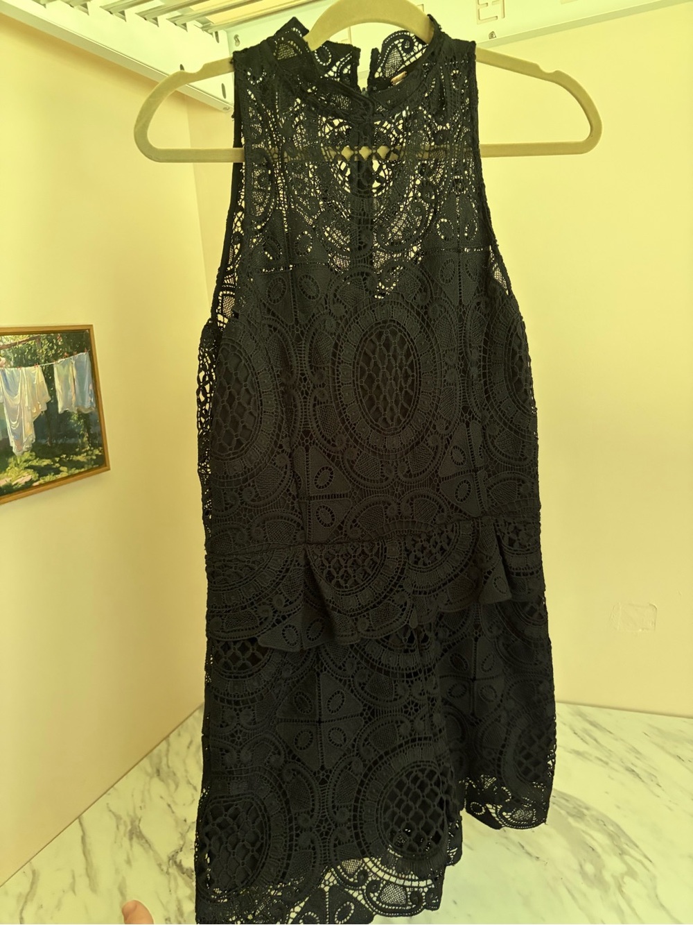Free People Black High Neck Lace Peplum Romper